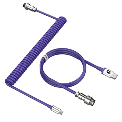 Afbeelding van MAMBASNAKE C01 Câble de Clavier Spiralé Pro Personnalisé pour Mécanique, USB C Enroulé, Jeu Type to A avec Connecteur Aéronautique en Métal Amovible Violet