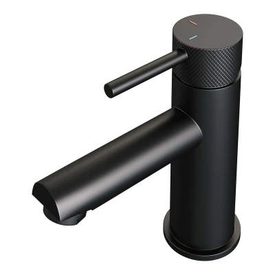 Afbeelding van Brauer Black carving Wastafelmengkraan opbouw laag hendel lang smal mat zwart
