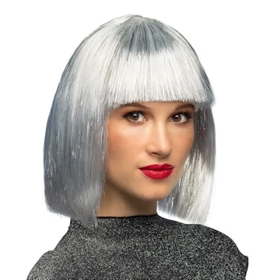 Afbeelding van Boland Pruik Gigi glamour Wit Steil Halflang Vrouwen Showgirl Black and White