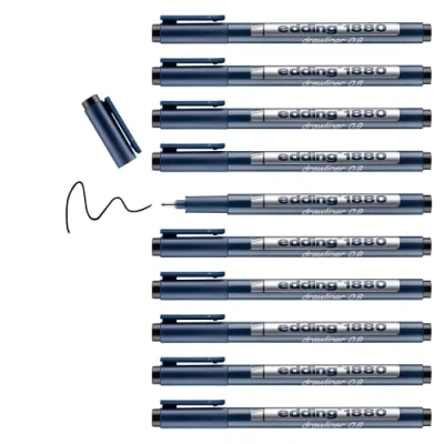 Afbeelding van edding 1880 precisiestift zwart 10 pennen lijnbreedte 0,8 mm fijne stift voor nauwkeurig schrijven en schetsen metalen gecoate punt geschikt linialen stencils