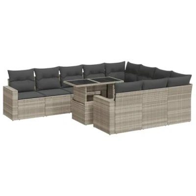 Afbeelding van vidaXL 11 delige Loungeset met kussens poly rattan lichtgrijs