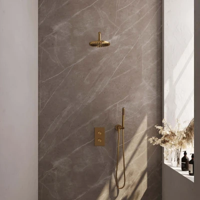 Afbeelding van Brauer Gold Edition Regendoucheset inbouw hoofddouche 20cm Gladde knop handdouche staaf 1 stand PVD geborsteld goud