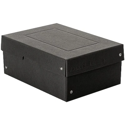 Afbeelding van Falken PureBox Black. Made in Germany, hoogte 100 mm DIN A5. Opbergdoos met deksel van stevig gerecycled karton, blauwe engel vegan transportbox multifunctionele box