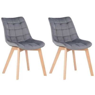 Image de CLP Lot de 2 Chaises salle à manger Passaic velours avec pieds en Bois hêtre , Gris
