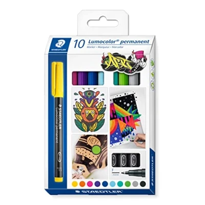 Afbeelding van Staedtler Lumocoler 318, ohp marker, permanent, 0,6 mm, etui van 10 stuks in geassorteerde kleuren marker