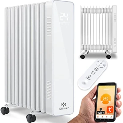 Afbeelding van KESSER® 2500 W olieradiator, energiezuinig, met wifi app bediening, led touchscreen, afstandsbediening, 11 ribben, 24 uurs timer, oververhittingsbeveiliging
