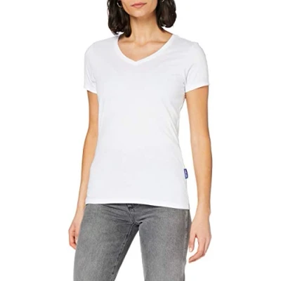 Afbeelding van HRM Luxe T shirt met V hals voor dames, hoogwaardig shirt, hals, 100% biologisch katoen, basic wasbaar tot 60 C, hoogwaardige en duurzame top vrouwen, wit, XL, Wit