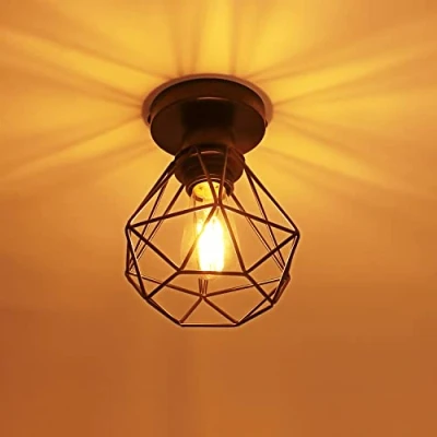Afbeelding van iDEGU Vintage industriële plafondlamp met metalen kooi, hanglamp, geometrisch design, E27 voor slaapkamer, café, restaurant, hal, 16 cm, diamantkooi