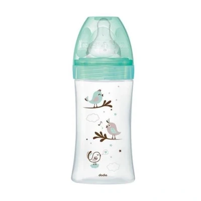 Image de dodie biberon anti colique initiation+ verre 3 vitesses débit 2 270ml vert oiseaux