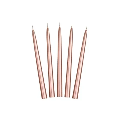 Afbeelding van 10x stuks Dinerkaarsen rose goud 24 cm 5 Branduren Kandelaar kaarsen