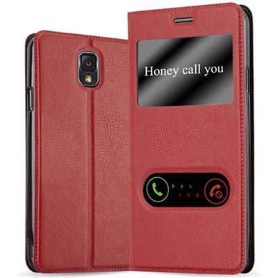 Afbeelding van Cadorabo Hoesje geschikt voor Samsung Galaxy NOTE 3 in SAFRAN ROOD Beschermhoes met magnetische sluiting, standfunctie en 2 kijkvensters Book Case Cover Etui