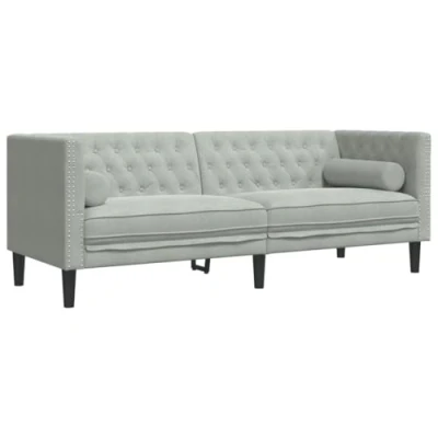 Image de vidaXL Canapé Chesterfield avec traversins 3 places gris clair velours372693