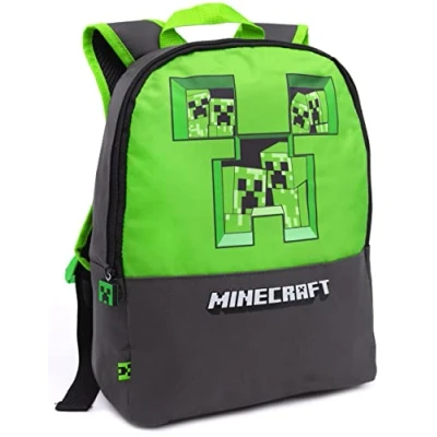 Afbeelding van Minecraft Kinderrugzak Pixel Creeper doorboord schooltas grijs één maat zestien If grijs, maat, Seize Grey, rugzakken