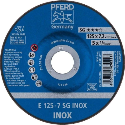 Afbeelding van PFERD 62212623 Sg Inox Afbraamschijf gebogen Diameter 125 mm Boordiameter 22.23 10 stuk(s)