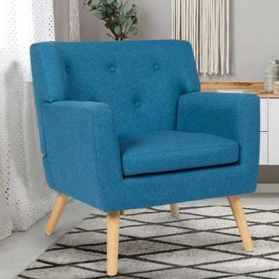 Afbeelding van Fauteuil scandinave LIV en tissu bleu canard