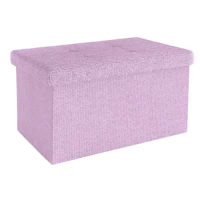 Afbeelding van Intirilife Opvouwbare bank 49x30x30 cm in LOTUS ROSA Zitkubus met opbergruimte en deksel van stof holtes voetensteun opbergbox kist zitkruk