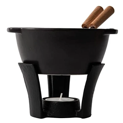 Afbeelding van Boska Fondueset Party Mini Gietijzeren Fonduepan Voor kaasfondue &amp; saus Zwart 300 ml