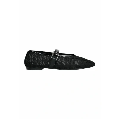 Afbeelding van Sacha Dames Zwarte fishnet ballerina&#039;s met zilverkleurige buckle Maat 36