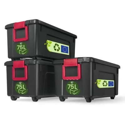Afbeelding van IRIS Store It All Opbergbox 75L Kunststof Zwart Set van 3