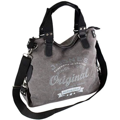 Afbeelding van Jennifer Jones Grote canvas handtas voor dames Casual vintage look Schoudertas, Model E Grijs