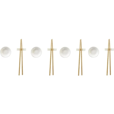 Afbeelding van Sushi set DKD Home Decor Bamboe Keramiek Wit Natuurlijk Orientaals 27,3 x 20,3 2,5 cm (12 Stuks)