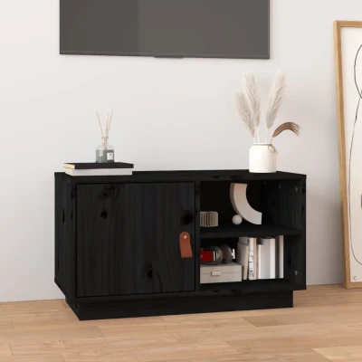 Afbeelding van Tv meubel 70x34x40 cm massief grenenhout zwart