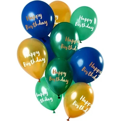 Afbeelding van Folat Ballonnen &#039;Happy Birthday&#039; Groen Goud 30cm 12 stuks