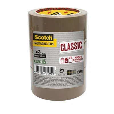Afbeelding van Scotch Set van 3 verpakkingstape, oplosmiddelvrije tape, veilige sluiting, gemakkelijk af te rollen