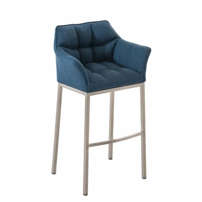 Afbeelding van Barkruk Sarpsborg Stof met 4 poots Mat geborsteld RVS frame, Blauw