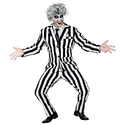 Afbeelding van Widmann Horror Films Kostuum Streepjes Beetlejuice Spook Man Zwart / Wit XL Halloween Verkleedkleding