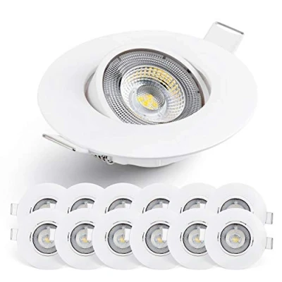 Afbeelding van Emos LED inbouwspot 230V, 5W / 450lm, 50 draaibaar, inbouwspot, warm wit 3000K, set van 12 plafondspots voor binnengebruik, extra plat, rond,