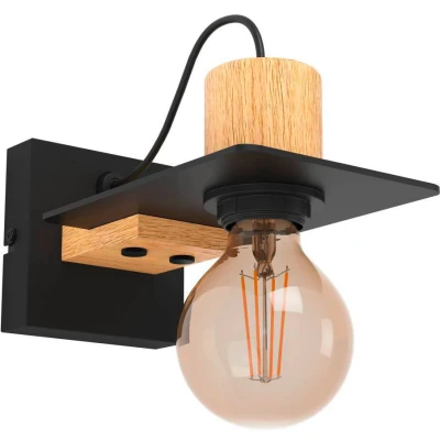 Afbeelding van EGLO Bramerton Wandlamp E27 Staal;Hout Zwart;Bruin