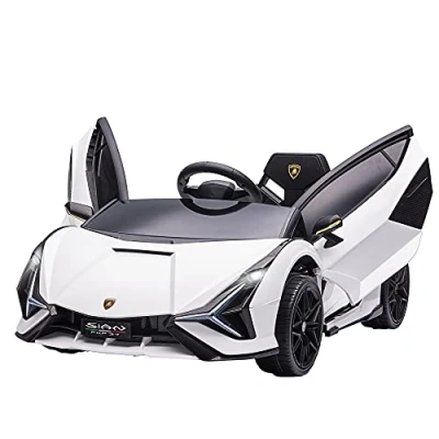 Afbeelding van HOMCOM elektrische auto voor kinderen, auto, sportwagen, Supercar 12 V, max. snelheid 8 km/u inclusief afstandsbediening, deuropening MP3 USB geluidseffecten helder wit licht