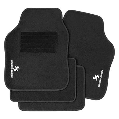 Afbeelding van WOLTU Autovloermatten, universeel, borduurwerk, sport, bescherming, 4 delig, voor en achter, universele automat, antislip, zwart AM7142sz