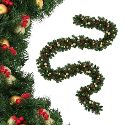 Afbeelding van KADAX Kerstslinger, decoratieve slinger 310 cm lang, dennenslinger van pvc folie, dennenslinger, haarddecoratie vuurvast materiaal, kerstdecoratie (Comet)