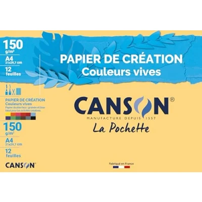 Image de Pochette Canson Papier de Création couleurs vives 150g/m² 12 feuilles A4