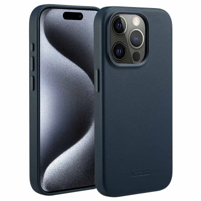 Afbeelding van Accezz Hoesje geschikt voor iPhone 15 Pro MagSafe Leather Backcover Nightfall Blue
