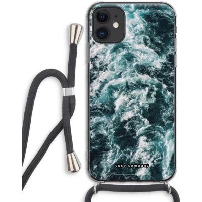 Afbeelding van Case Company® hoesje met Koord geschikt voor iPhone 11 Zee golf Telefoonhoesje Zwart Extra Bescherming aan alle Kanten en Over de Schermrand