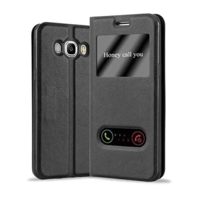 Afbeelding van Cadorabo Hoesje geschikt voor Samsung Galaxy J7 2016 in KOMEET ZWART Beschermhoes met magnetische sluiting, standfunctie en 2 kijkvensters Book Case Cover Etui