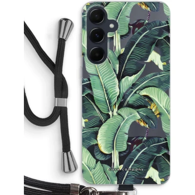 Afbeelding van Case Company® hoesje met Koord geschikt voor Samsung Galaxy A55 Bananenbladeren Telefoonhoesje Zwart Bescherming aan alle Kanten en Over de Schermrand