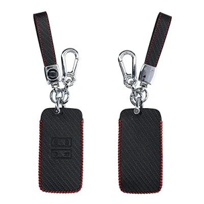 Afbeelding van kwmobile autosleutelhoes compatibel met Renault 4 knops Smartkey autosleutel (alleen Keyless Go) Hoesje van imitatieleer in zwart/rood Carbon