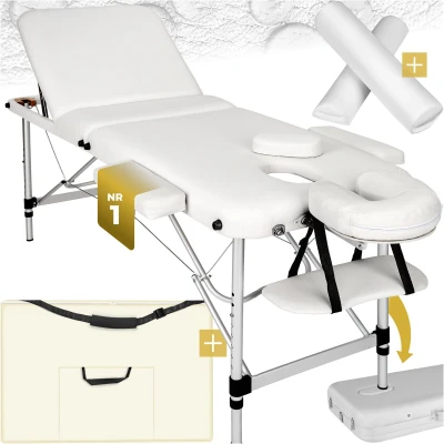 Afbeelding van tectake® 3 Zones massagetafel incl. rolkussens en draagtas wit behandeltafel behandelbank opbergtas opvouwbaar