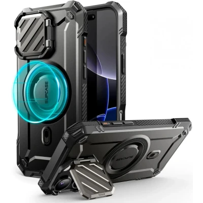 Afbeelding van SUPCASE UB Pro MagXT Hoesje Geschikt voor Apple iPhone 16 Back Cover met Camera Protector Kickstand Compatibel MagSafe Extra Bescherming Zwart