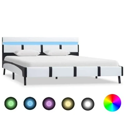 Afbeelding van Bedframe met LED kunstleer wit 120x200 cm