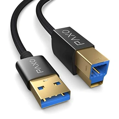 Afbeelding van PAXO USB A printerkabel 3 m 3.2 Gen2 met overdrachtssnelheid van 10 Gbps (1,25 GB/s) stekker naar B oplaadkabel datakabel zwart