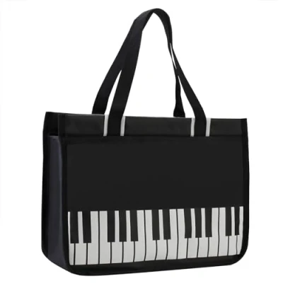 Afbeelding van Muziek Crossbody Tas Piano Sleutels Handtas Herbruikbare Waterdichte Nylon Boodschappentas Vrouwen Reistas Hoge Opmerking Rits Programma Tote Tas, Zwart + wit toetsenbord