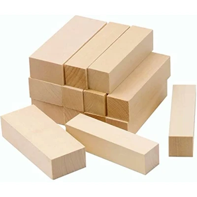 Afbeelding van KAHEIGN 14 stuks natuurlijke lindehouten blokken voor het snijden van handwerk, 2 maten onbehandelde snijblokken doe zelf en sculptuur