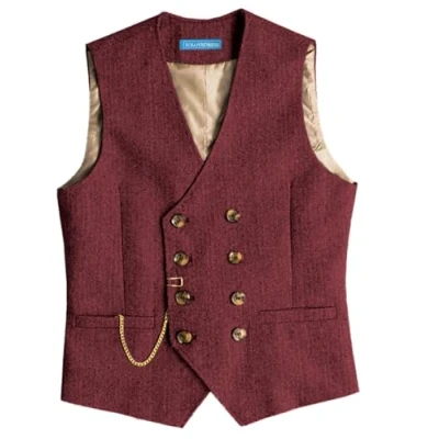 Afbeelding van Solovedress Vintage wollen kostuumvest voor heren, regular fit, bruiloft, Bordeaux