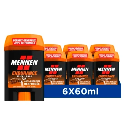 Afbeelding van Mennen Endurance Deodorant voor heren, 72 uur, brede stick zonder alcohol, anti strepen, 6 stuks