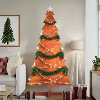 Afbeelding van vidaXL Kerstdecoratie kerstboom 180 cm massief grenenhout wasbruin